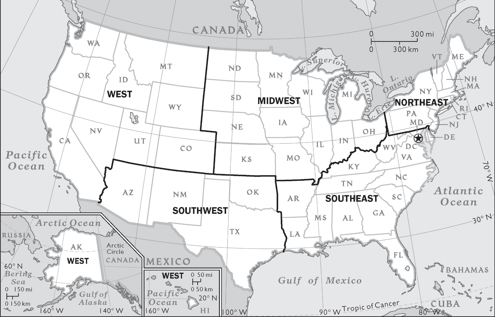 Map of the United States of America.